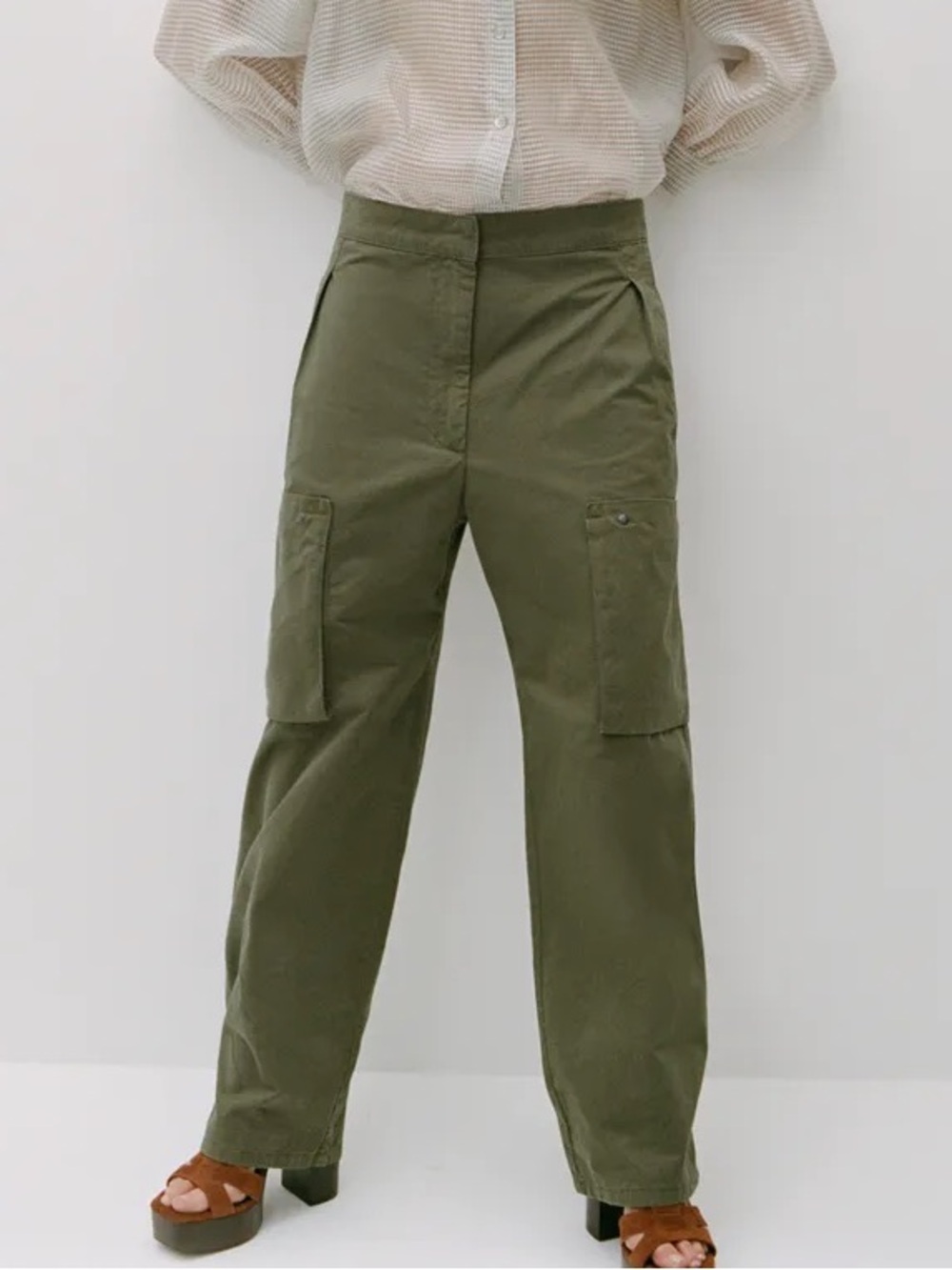 Zara Olive Green Pleated Cargo Pants Size 2 Adjustable Waist